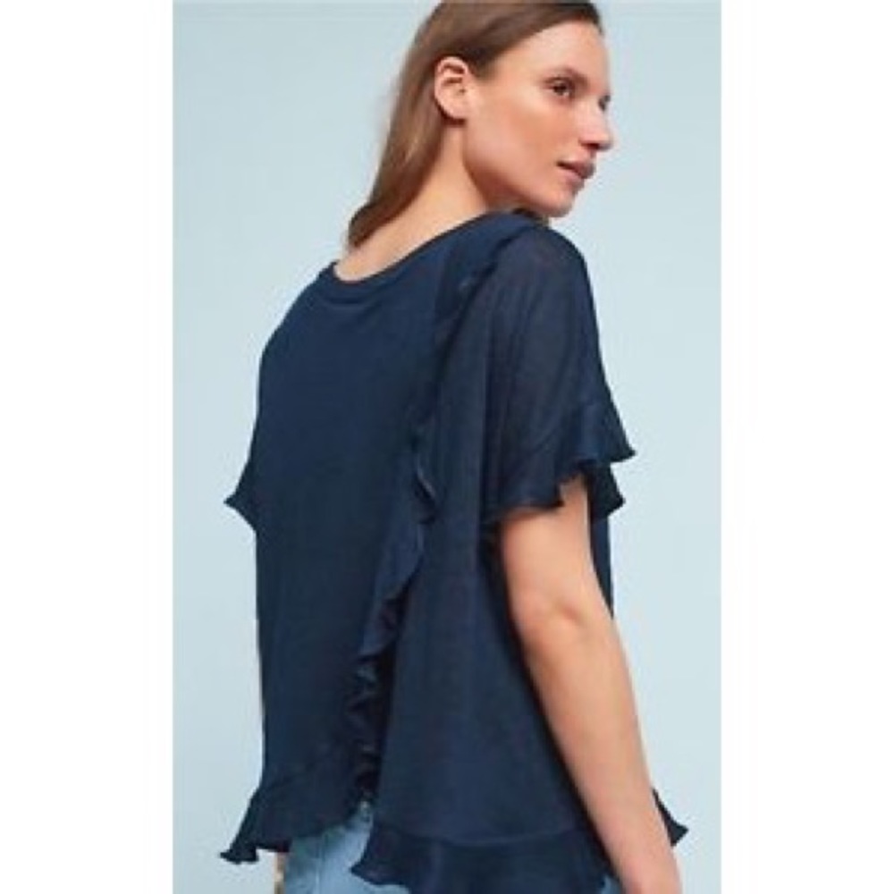 Anthropologie linen ruffled top